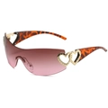 Pink gradient Y2K heart sunglasses with leopard temples and gold heart charms - Leopard Frame Brown Pink Lens