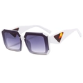 Fashionable white square frame sunglasses with purple gradient lenses and triangle detail - White Frame Gray Lens
