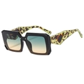 Square fashion sunglasses with gradient lenses and marble textured temples on white background - Black Frame Green Yellow Lens