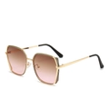 Fashion geometric gold metal sunglasses with brown-pink gradient lenses - Gold Frame Tea Pink Gradient Lens