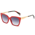 Fashion square cat eye sunglasses with red frame, gold metal temples and gradient lenses - Red Frame Double Grey Lens