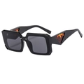 Fashionable oversized geometric black sunglasses with tortoiseshell triangle temple detail - Black Frame Grey Lens