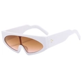 Futuristic white thick frame sunglasses with orange gradient lenses and yellow rivets - White Frame Tea Pink Lens
