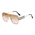 Fashion square metal frame sunglasses with gradient lenses and double bridge design - Gold Frame Tea Pink Gradient Lens