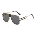 Fashionable oversized square metal sunglasses with hollow temples and dark lenses - Gold Frame Grey Lens