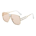 Fashion square metal frame sunglasses with gold finish and light orange gradient lenses - Gold Frame Champagne Lens
