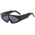 Futuristic shield sunglasses in black with unique golden dot temple details on white back - Black Frame Grey Lens
