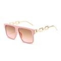 Fashionable oversized square sunglasses with pink gradient lenses and gold chain temples - Pink Frame Brown Pink Lens