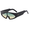 Futuristic oversized black sunglasses with teal gradient lenses and golden rivet accents - Black Frame Green Yellow Lens