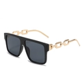 Chic square oversized sunglasses with gold metal chain temples and dark lenses - Black Frame Grey Lens