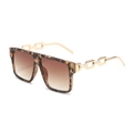 Fashionable tortoise square sunglasses with gold metal chain arms and gradient brown lenses - Leopard Frame Gradient Tea Lens