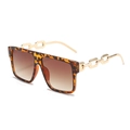 Chic leopard square sunglasses with bold gold chain metal temples and gradient brown lenses - Leopard Frame / Tea Lens
