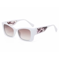 Fashionable thick white frame sunglasses with brown gradient lenses and purple marble temples - White Frame Tea Yellow Lens
