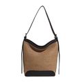 Borsa tote in paglia con finiture in pelle nera e spalline sottili su sfondo bianco - Nero