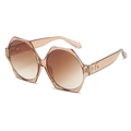 Fashion oversized hexagonal sunglasses with amber resin frames and gradient brown lenses - Transparent Tea Frame Tea Lens