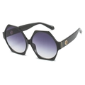 Occhiali da sole esagonali oversize alla moda con montatura nera e lenti sfumate viola - Montatura Nera Doppia Lente Grigia
