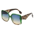 Square green translucent frame sunglasses with gradient lenses and leopard temples - Green Leopard Frame Green Yellow Lens