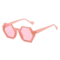 Stylish translucent pink hexagonal sunglasses with geometric frames and slim temples - Pink Frame / Pink Lens