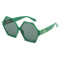 Occhiali da sole esagonali oversize verdi con dettagli dorati e lenti grigio scuro - Montatura Verde Lenti Verde Scuro