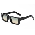 Fashionable square sunglasses with thick black frames and blue-yellow gradient lenses - Black Frame Green Yellow Lens