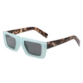 Square light blue sunglasses with tortoiseshell temples and dark grey lenses - Blue Frame Grey Lens