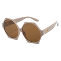 Modern oversized hexagonal sunglasses in nude frame with brown lenses and gold hinge - Khaki Frame Tea Lenses