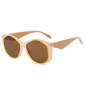 Fashionable oversized geometric sunglasses with transparent peach frames and brown lenses - Champagne Frame / Tea Lens