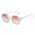 Fashionable white hexagonal sunglasses with gradient tea pink lenses for a chic look - White Frame Tea Pink Lens
