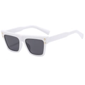 Chic vintage white square frame sunglasses with golden rivets and dark grey lenses - White Frame Gray Lens
