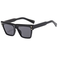 Classic black square oversized sunglasses with gold rivet accents on a clean white background - Black Frame Grey Lens