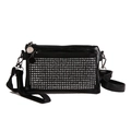 Fashionable black faux leather waist bag with silver rhinestones and crossbody strap - Black
