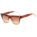 Fashion square flat top sunglasses in amber tortoiseshell with gold rivet accents - Gradient Tea Frame Tea Lens