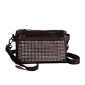 Dark brown faux leather crossbody phone bag with sparkling rhinestone embellishments - Brown