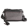 Grey soft leather crossbody handbag for women featuring sparkling rhinestone studded front - Dark Gray