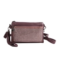 Plum purple crossbody bag featuring metallic silver studs and front zipper pocket - Dusty Pink