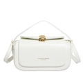 Chic white leather handbag with elegant golden scallop-shaped clasp and logo detail - Pure White
