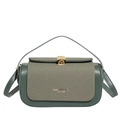 Borsa a tracolla patchwork verde scuro in pelle e tela con chiusura a conchiglia oro - Verde