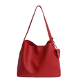 Large red pebbled leather hobo tote bag with matching triangle pouch and shoulder strap - Red