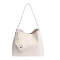 Minimalist cream white tote bag with lychee pattern leather and heart charm - White