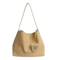 Khaki large-capacity leather tote bag with lychee texture and leaf charm pendant - Milk Yellow