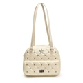 Elegante cremeweiße Stepptasche mit silbernen Nieten und Stern-Emblem-Finish - Weiß