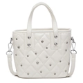 Quilted white crossbody bucket bag with silver studs and detachable shoulder strap - Off White