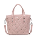 Light pink quilted bucket bag with silver studs and adjustable shoulder strap - Pink