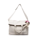 Bolso tote minimalista de cuero granulado blanco crema con llavero de perrito - Blanco (Con Colgante)