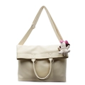 Elegante bolso beige de cuero sintético granulado con colgante de perrito blanco - Amarillo (Con Colgante)