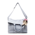 Bolso tote de cuero sintético azul claro con correa y colgante de peluche de perrito - Azul (Con Colgante)