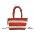 Striped knit tote bag with red and white patterns and golden chain strap for summer style - Red
