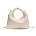 Elegante borsa a mano crema con manico di perle e tracolla a catena dorata - Bianco