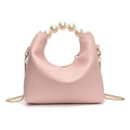 Borsa hobo rosa con elegante manico in perle e tracolla a catena dorata - Rosa