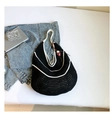 Handmade crochet hobo tote bag in black and white contrast with a strawberry charm - With Ornament / Black